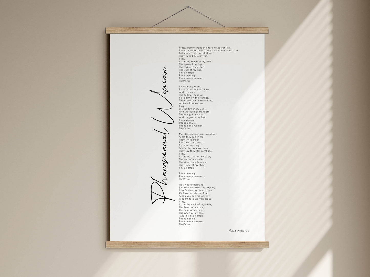 Phenomenal Woman by Maya Angelou Poem Framed - Calligraphy & Typography Print - Maya Angelou Print - Wall Art