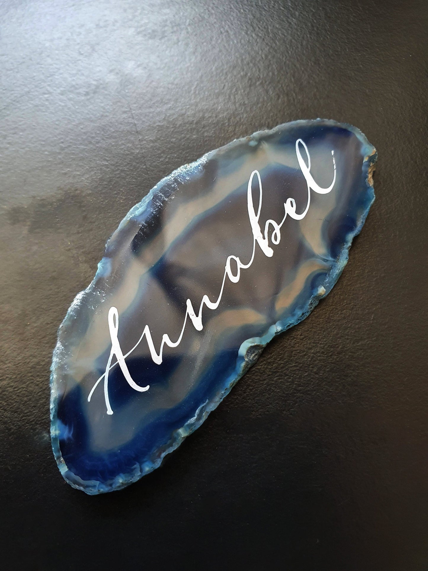 Agate Place Cards, Calligraphy Name Markers | Natural Crystal | Luxury Wedding Table Setting Decor | Name Placements