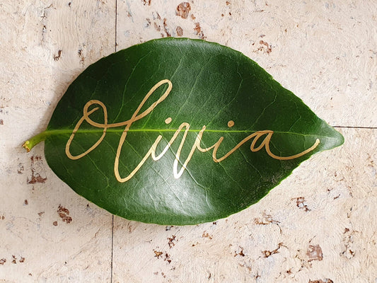 leaf calligraphy leaves placement wedding place cards event handwritten leaf