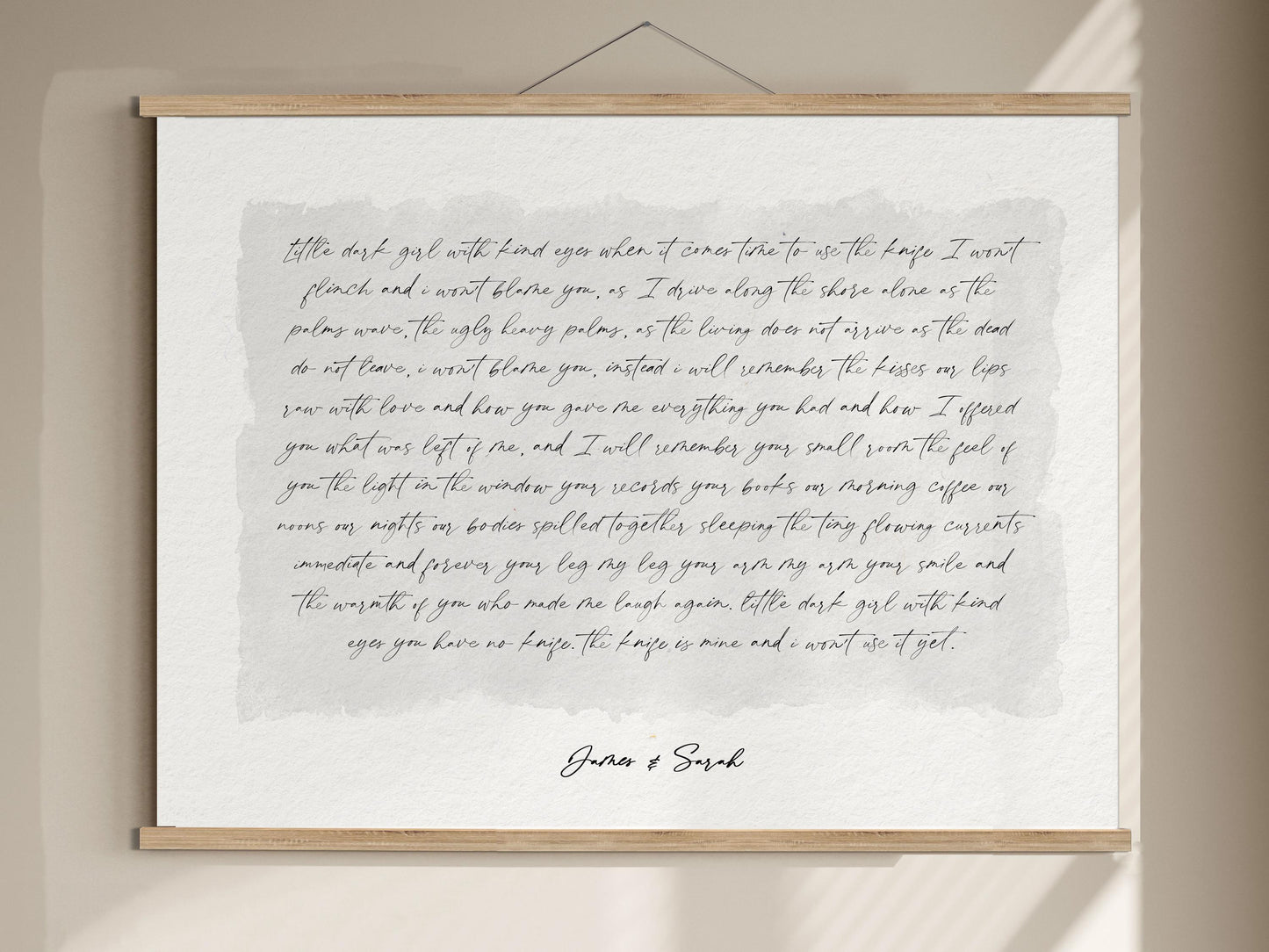 100% cotton print with oak hanger frame, custom wedding song poster framed, paper anniversary and cotton anniversary, custom print song lyrics, poem print cotton paper