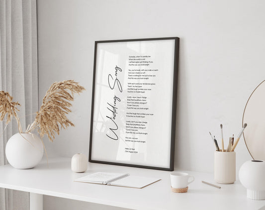 custom song lyrics print wedding song first dance framed black print