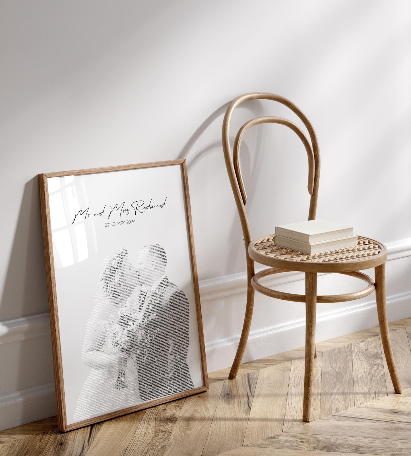 Personalised Wedding Portrait with Song Lyrics print framed