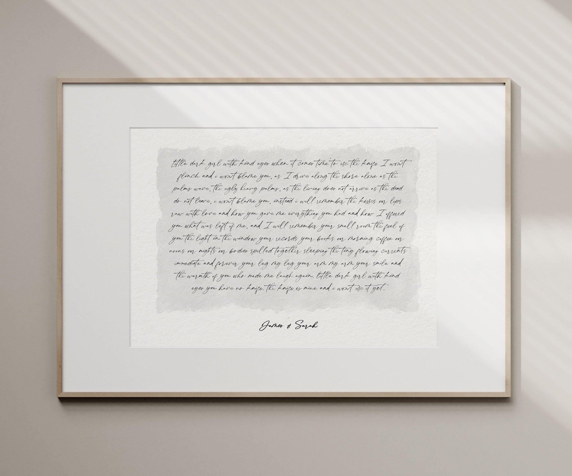 100% cotton print with oak hanger frame, custom wedding song poster framed, paper anniversary and cotton anniversary, custom print song lyrics, poem print cotton paper