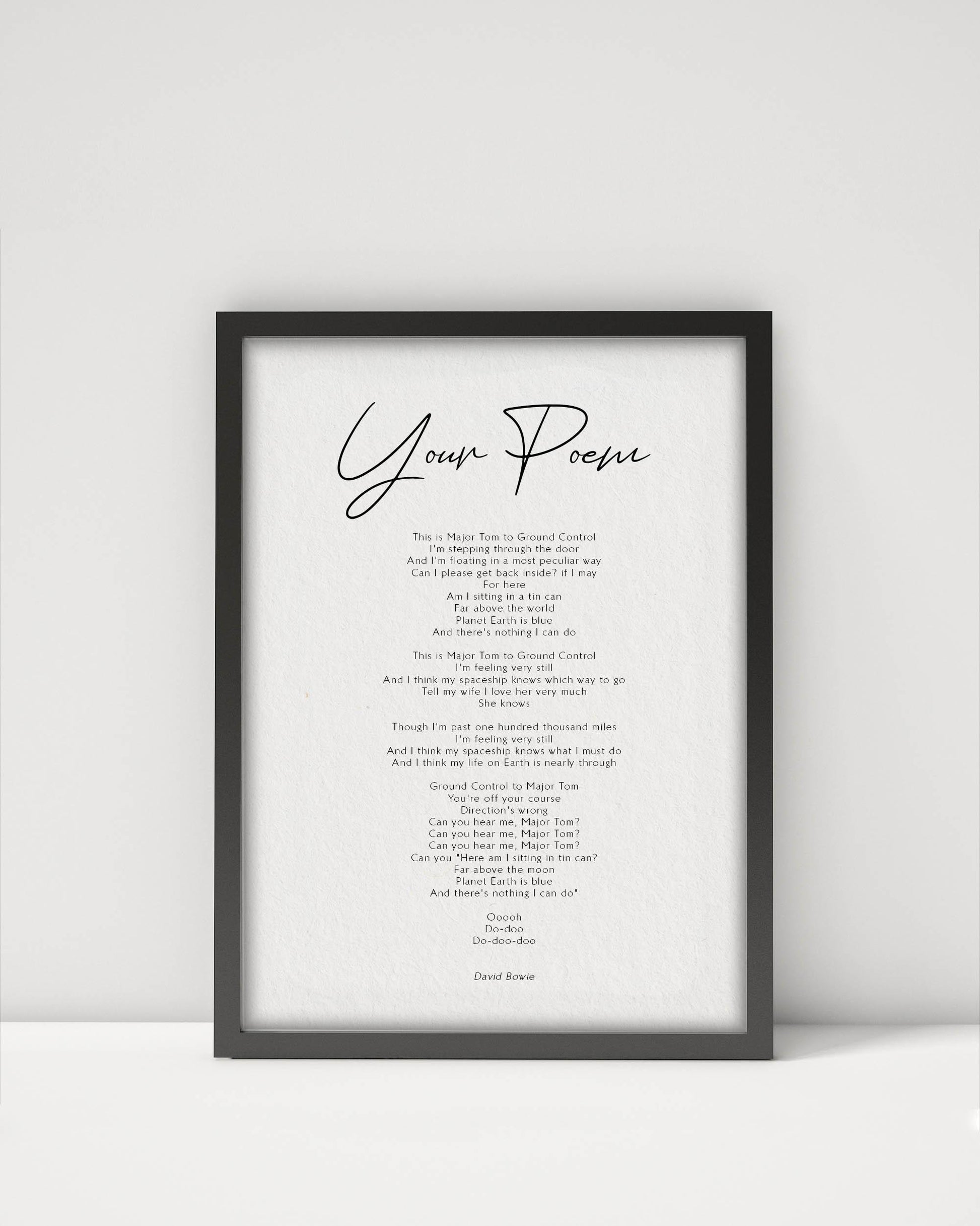 personalised song lyrics print glass frame wedding song first dance framed black print