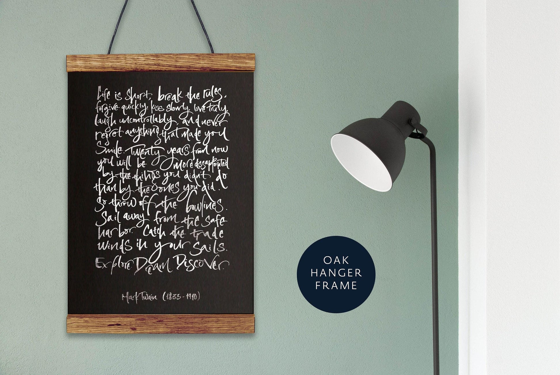 Mark Twain Framed Print- Life Is Short Quote Print Calligraphy Foiled - Motivational Quote Silver Foil Artwork - Mark Twain Framed Poster