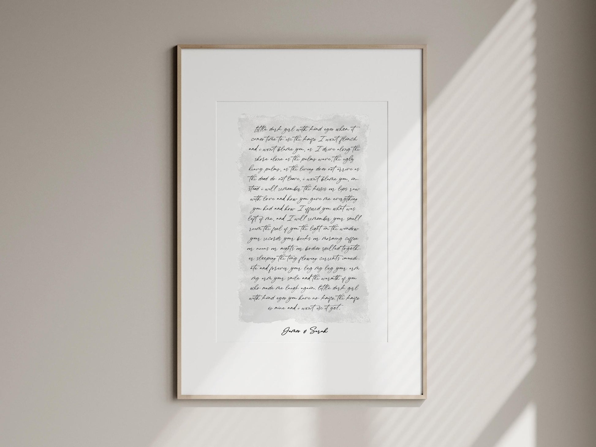 cotton print with black glass frame, custom wedding song poster framed, paper anniversary and cotton anniversary, custom print song lyrics, poem print cotton paper, wedding vows