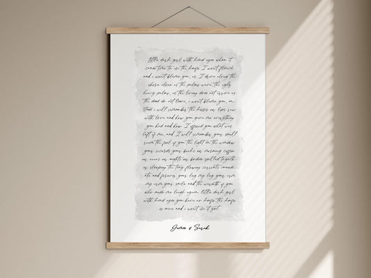 cotton print with black glass frame, custom wedding song poster framed, paper anniversary and cotton anniversary, custom print song lyrics, poem print cotton paper, wedding vows