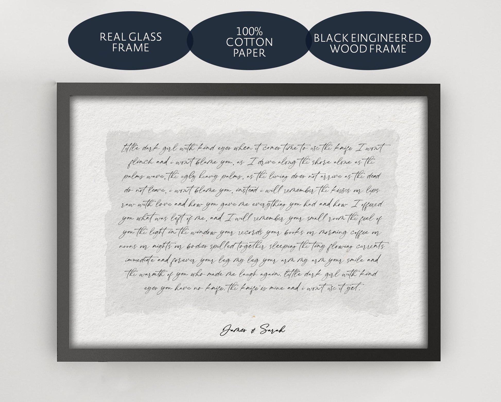 100% cotton print with oak hanger frame, custom wedding song poster framed, paper anniversary and cotton anniversary, custom print song lyrics, poem print cotton paper