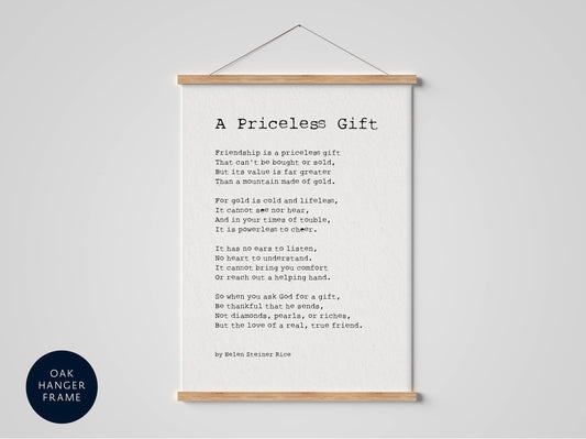 a framed poem titled "A Priceless Gift" by Helen Stein-Rice, which is a poem about friendship.
