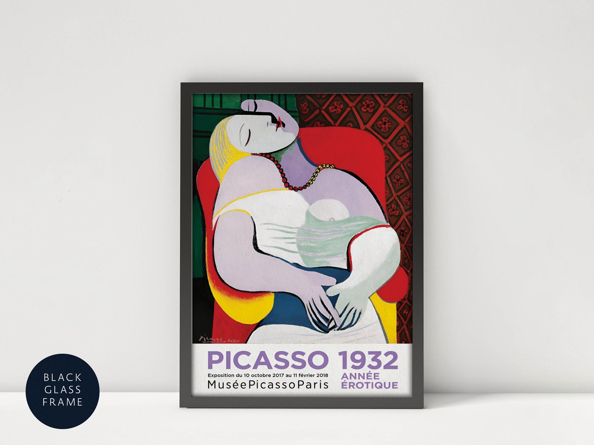 The image is a framed poster for the Picasso exhibition in Paris, France, which took place from October 10 to 16, 1932.