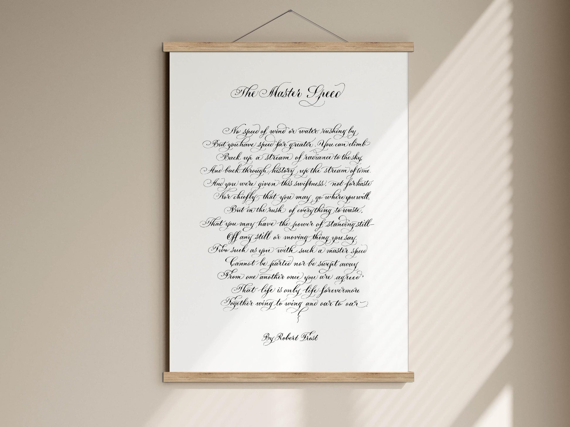 a framed poster with a poem titled "The Master's Grace" written in elegant cursive font.