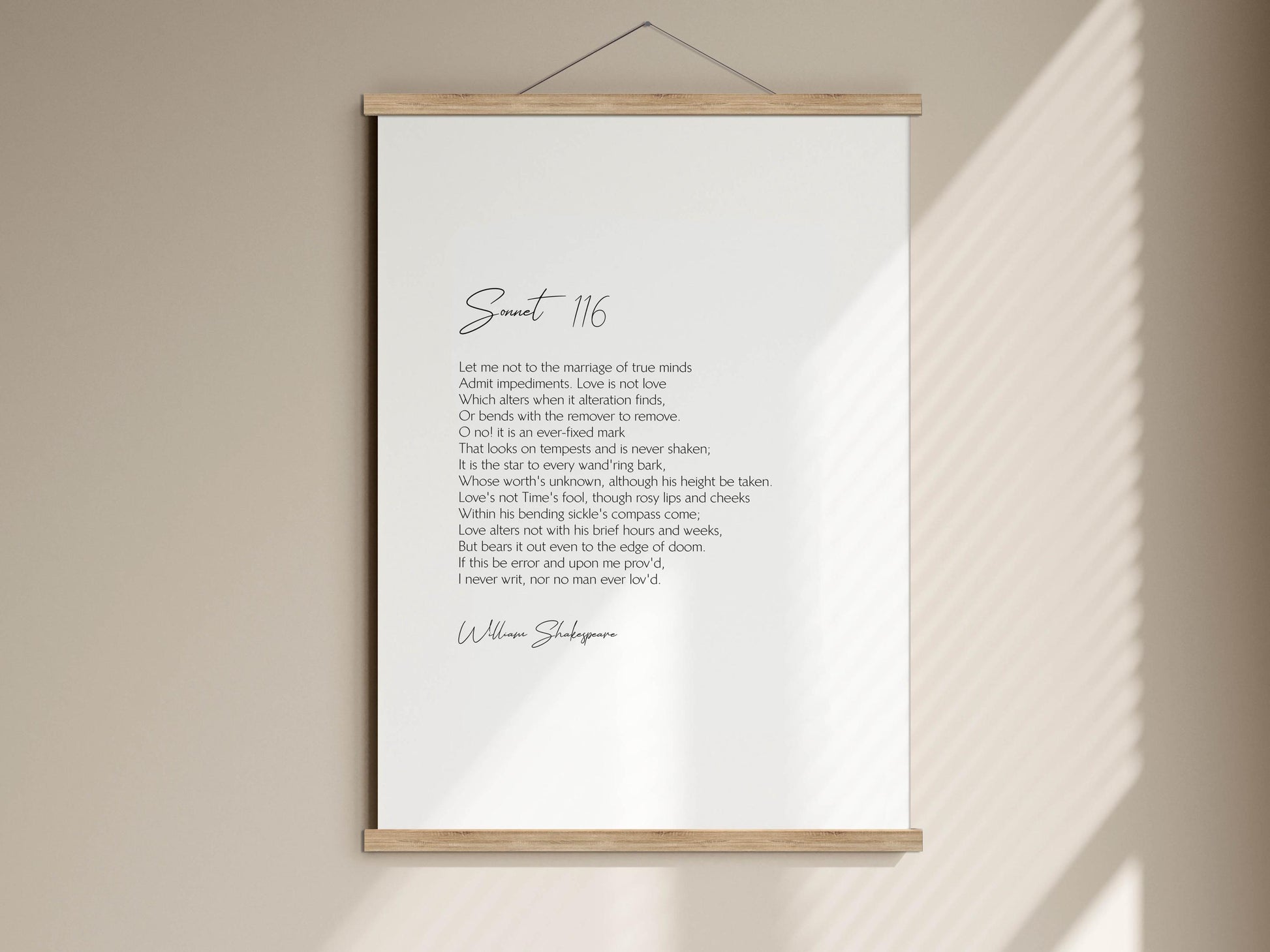 a white poster with a poem titled "Somethings" by William Shakespeare.