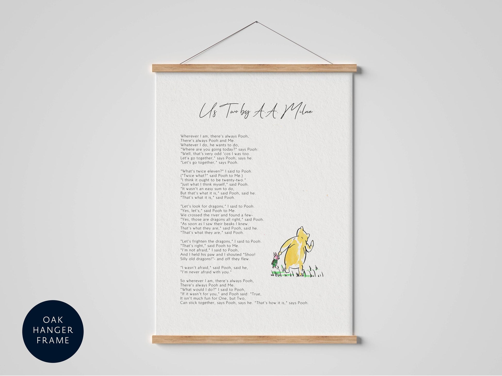 The image is a framed print of a poem titled "Us Two by a Mule" by A Mule, featuring a yellow duck illustration.