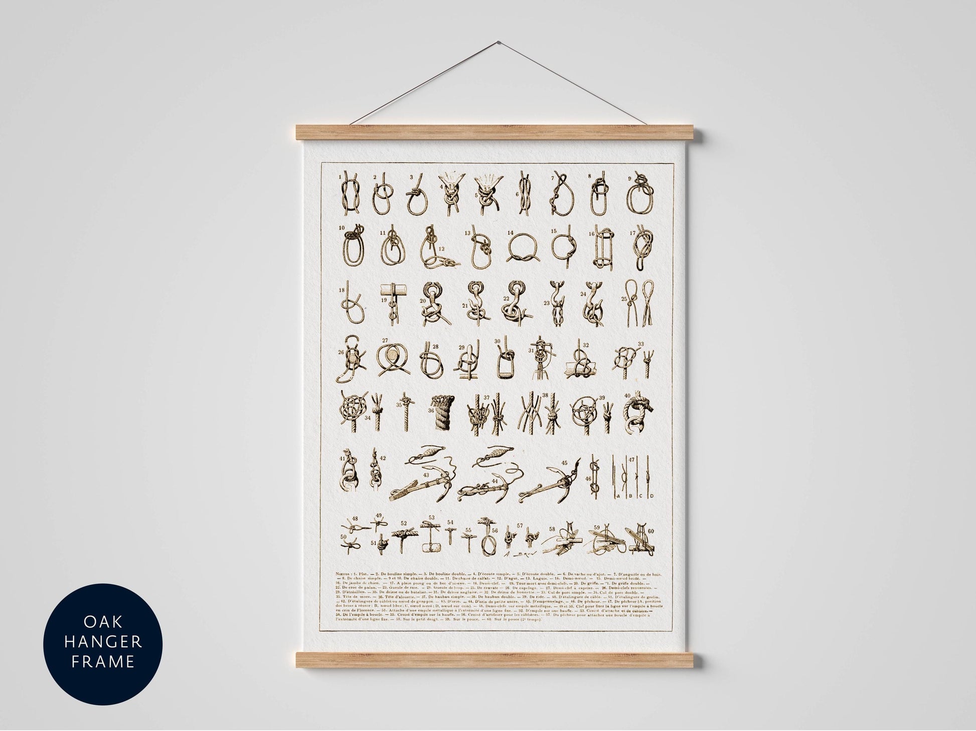 The image is a framed print featuring a collection of various knot illustrations.