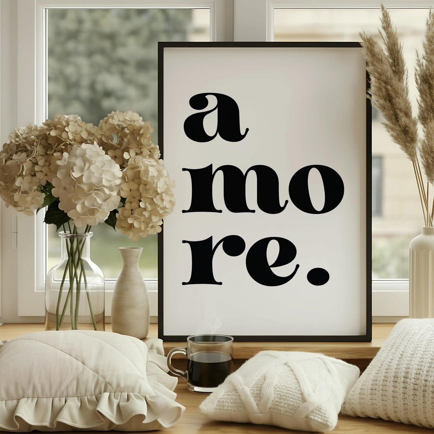 Amore Print | Italian Love Typography Poster | Minimalist Black and White Wall Art | Romantic Quote Decor