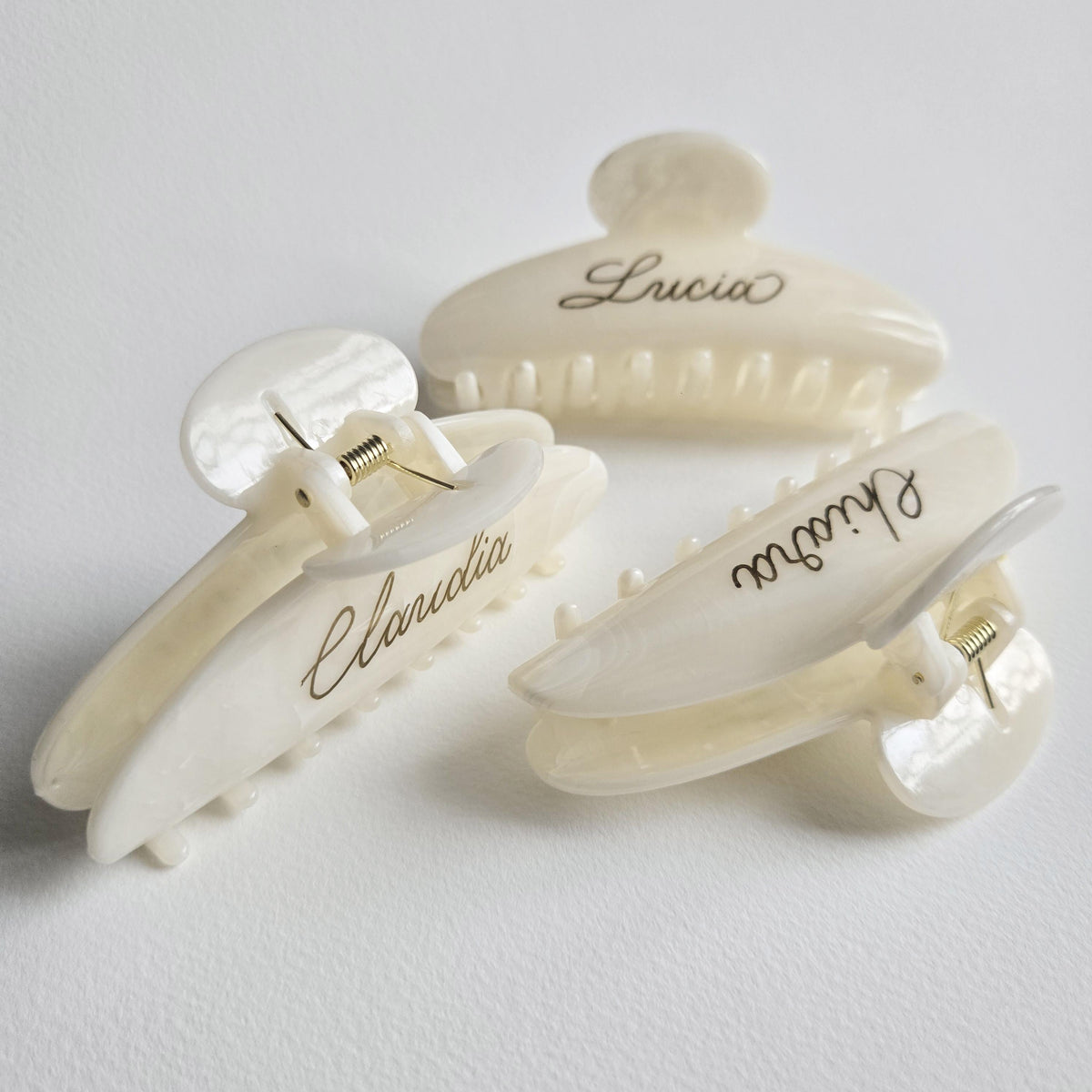 Personalised Hair Clip | Gold Calligraphy Name | Ivory Wedding Favour | Bridesmaid Gift | Custom Hair Accessory