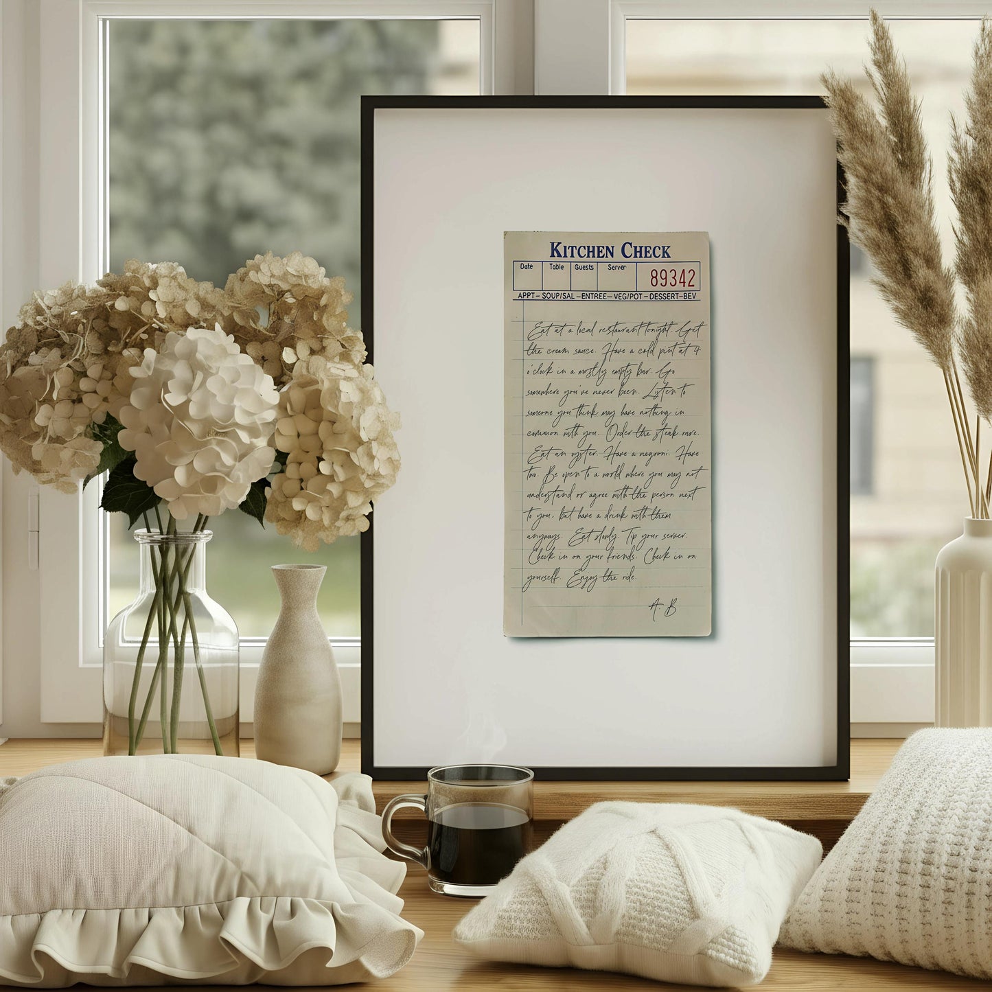 Anthony Bourdain Quote Print | Eat At A Local Restaurant | Foodie Wall Art | Kitchen Print | Restaurant Gift | Chef | Handwritten Check