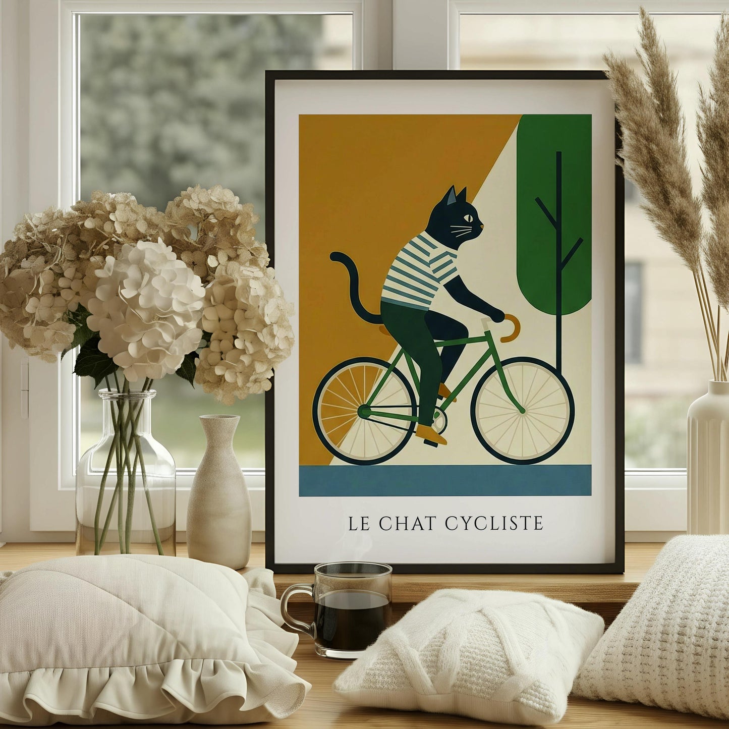 Cycling Cat Print, Funny Cat Wall Art, Bicycle Poster, Cute Animal Illustration, Whimsical Pet Decor, Gift for Kitten Lovers, Kids Room Art