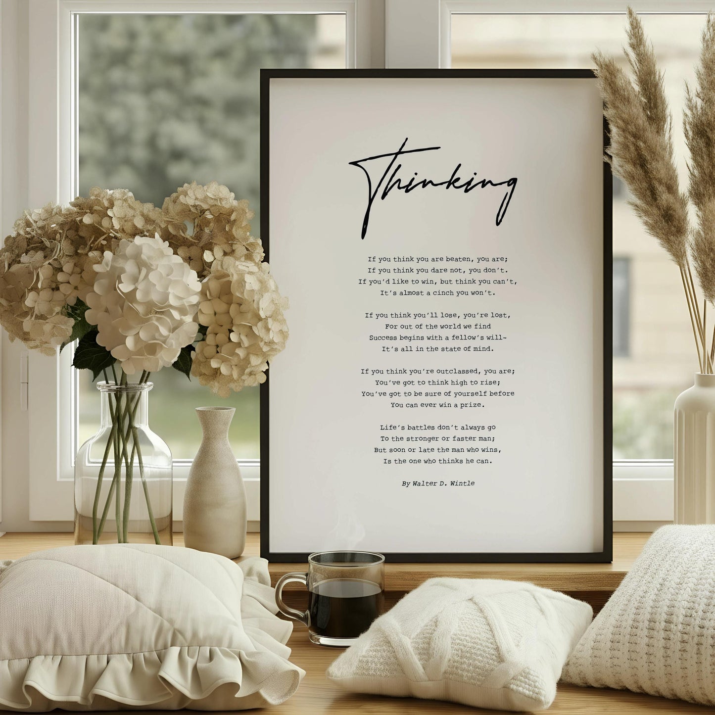 Thinking Poem by Walter D. Wintle, Inspirational Poetry Wall Art for Motivation | Mindset Gift, Mental Strength Decor