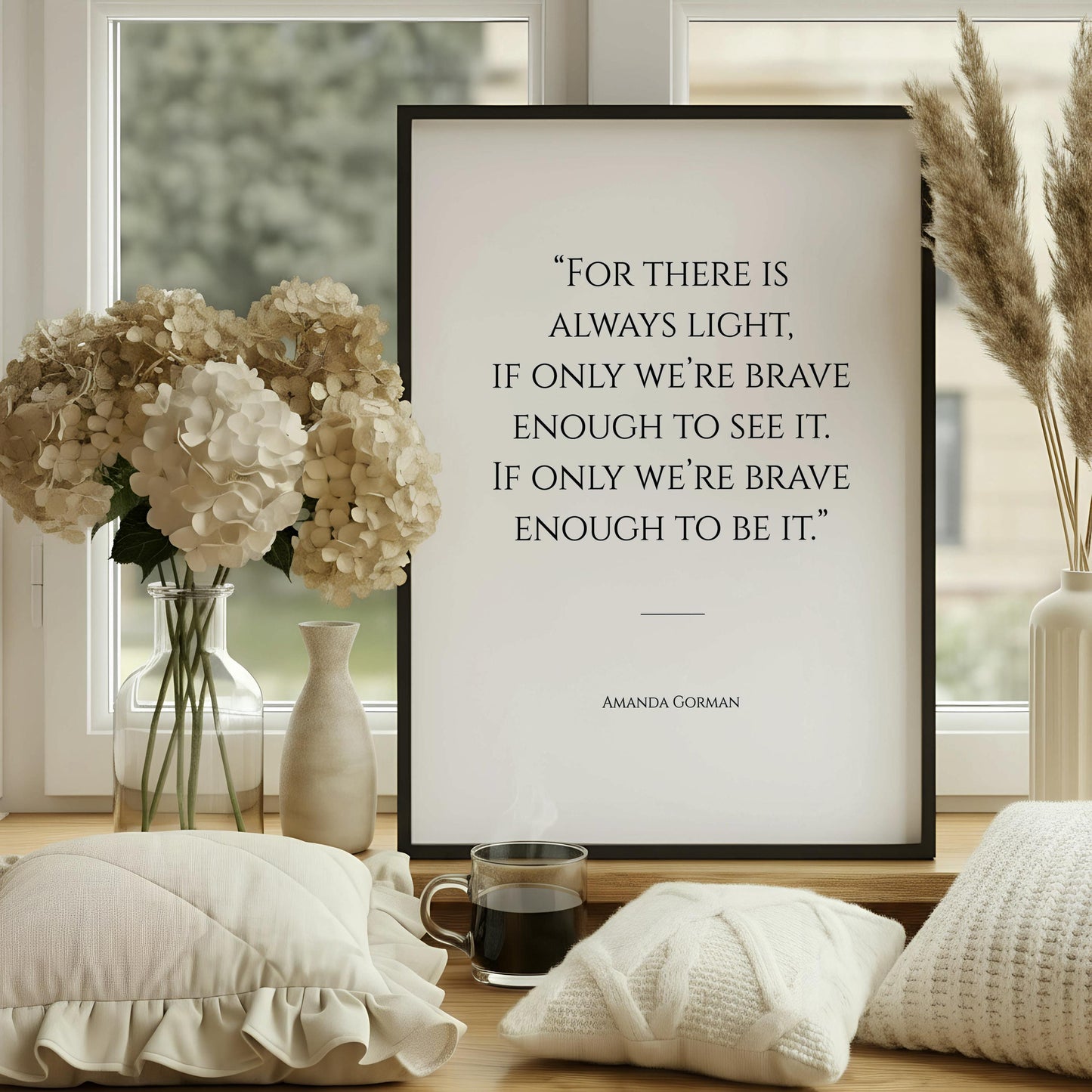 Amanda Gorman Quote Print | For There Is Always Light | Inspirational Poetry Wall Art | Black & White Fine Art Print