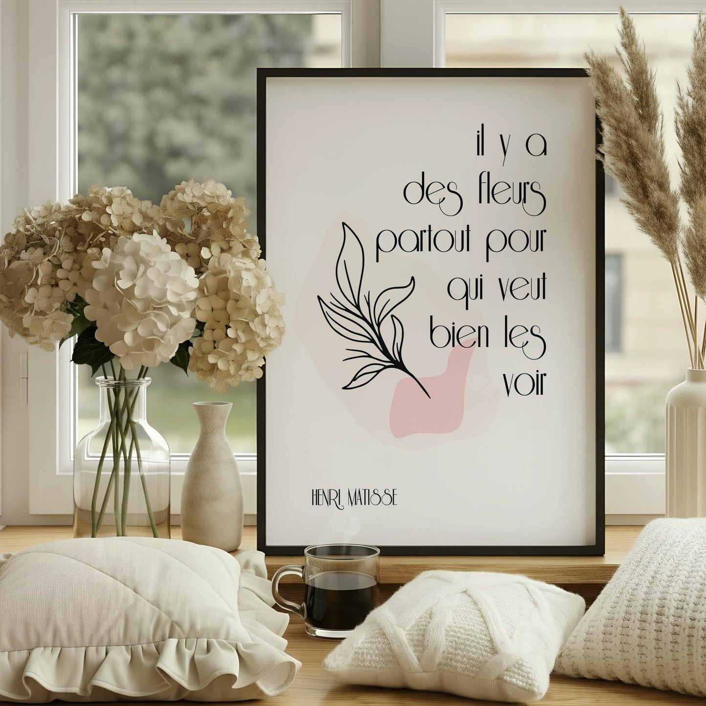 Il y a des fleurs French Quote Print | Henri Matisse Quote Wall Art | Minimalist Typography | Modern French Decor