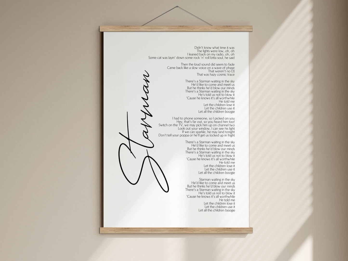 Starman Lyrics by David Bowie Print Framed - David Bowie Song Lyrics Print - Starman Poster Print Framed