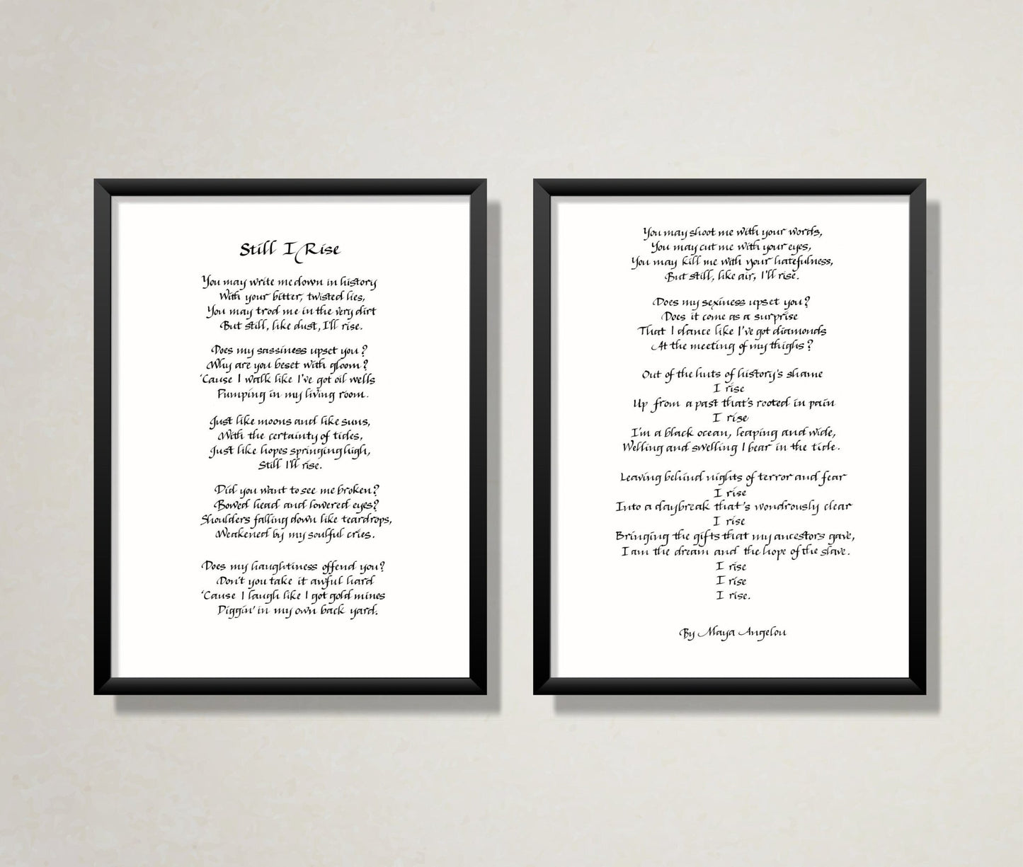Still I Rise Print Calligraphy Print Framed Poem by Maya Angelou - Inspirational Poem - Motivational Print - thepenmansden