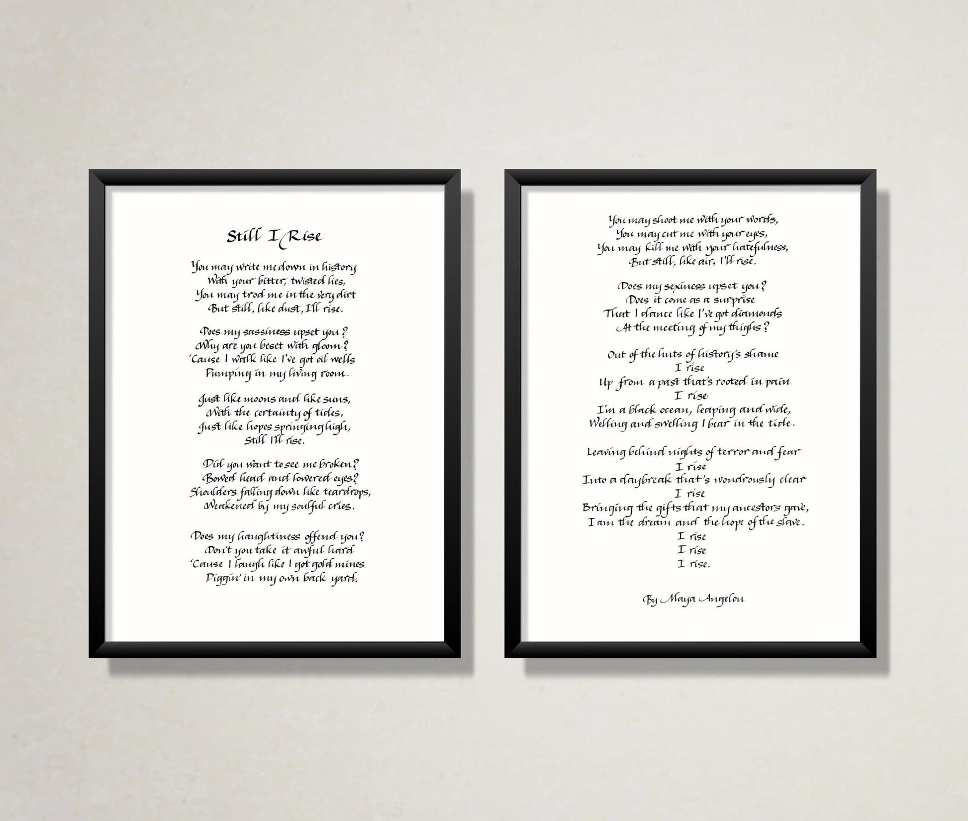 Still I Rise Print Calligraphy Print Framed Poem by Maya Angelou - Inspirational Poem - Motivational Print - thepenmansden