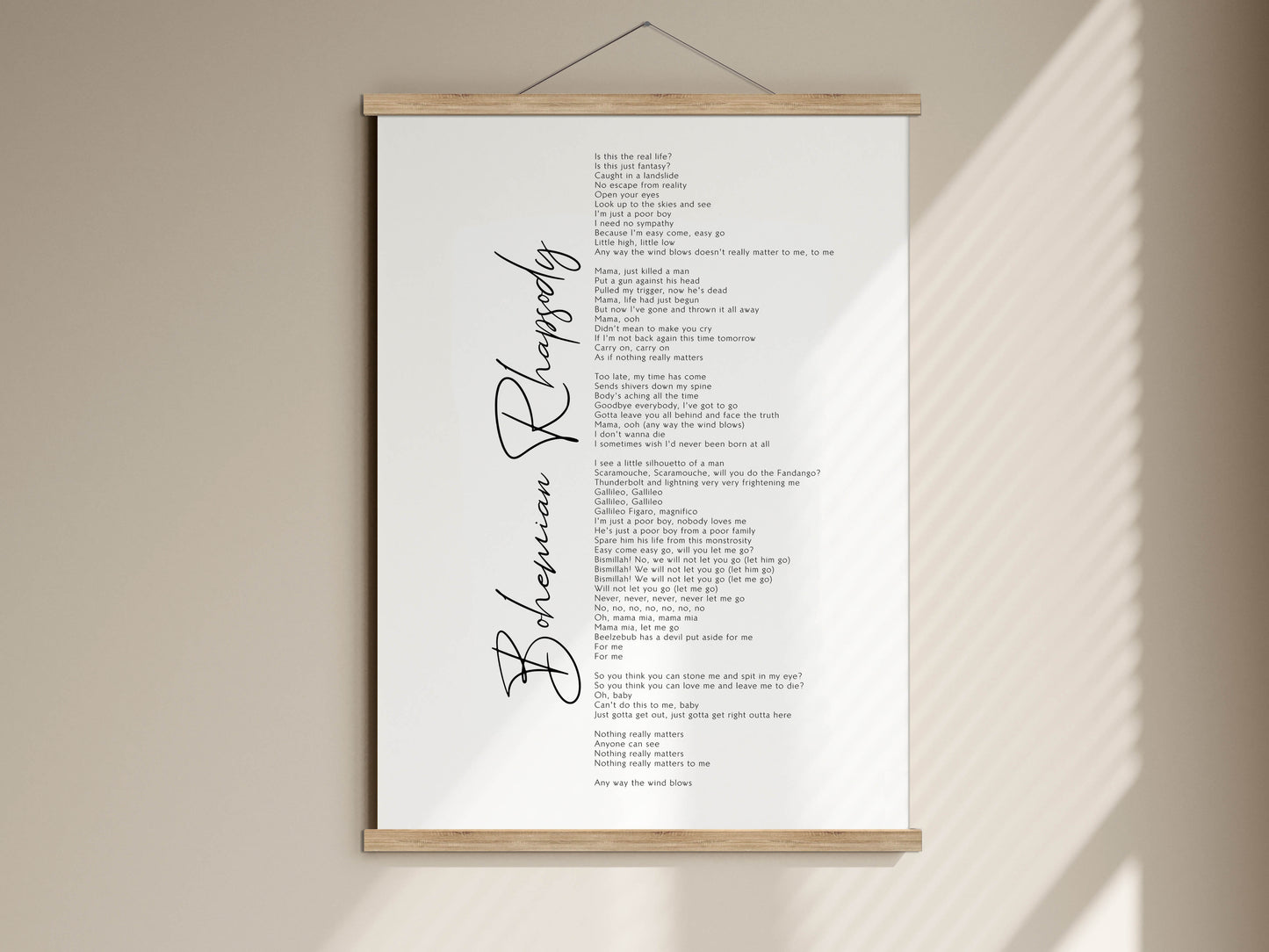 Bohemian Rhapsody Song Queen Print Framed - Queen Lyrics Print - Freddy Mercury Song Poster Print Frame - Bohemian Rhapsody Print