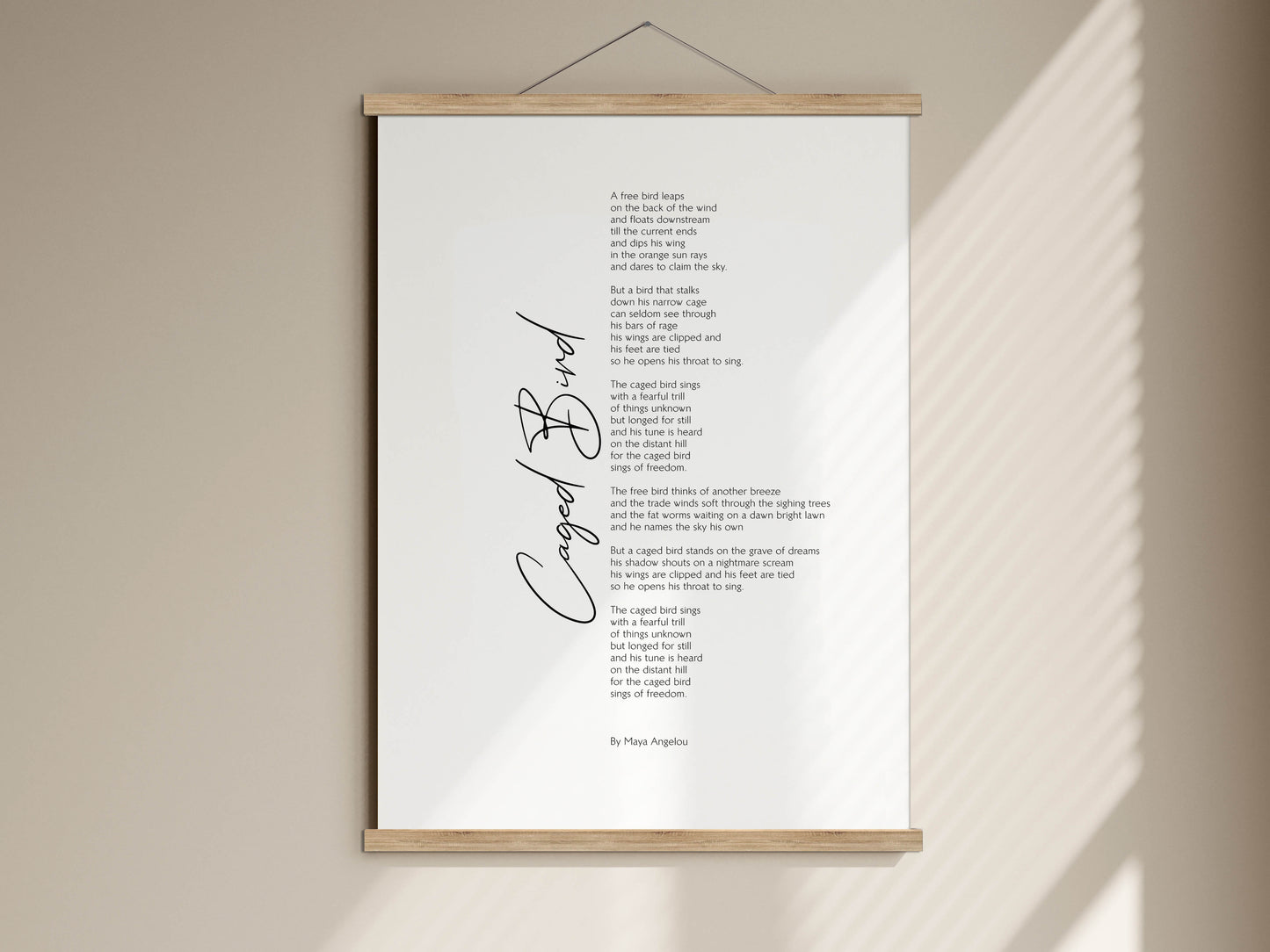 Caged Bird by Maya Angelou Poem Framed - Calligraphy & Typography Print - Maya Angelou Print -  I know why the caged birds sings Poster