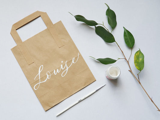 Personalised Paper Bag - Eco Friendly Kraft Paper - Custom Calligraphy Kraft Bag - Hen Birthday Party Bag - Handwritten Custom Bags