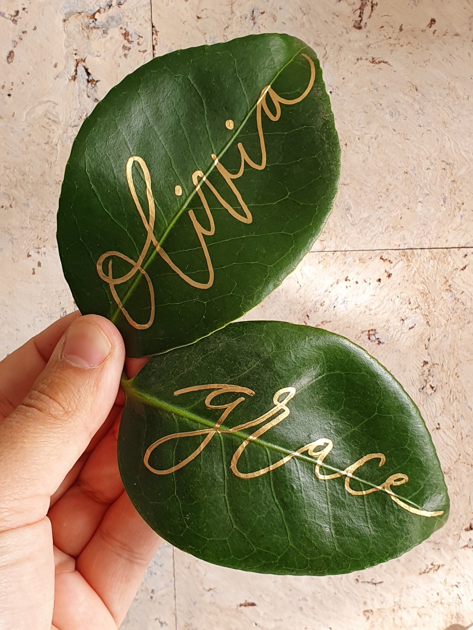 leaf calligraphy leaves placement wedding place cards event handwritten leaf
