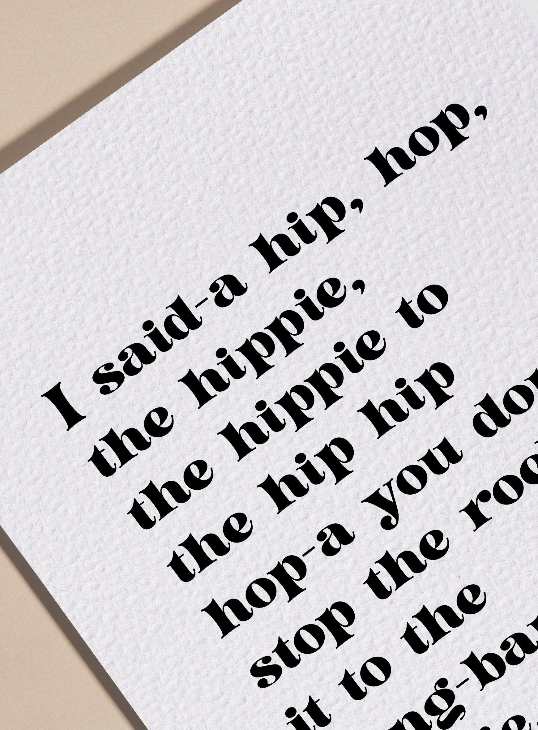 Hip Hop Song Lyrics Print - I said hip-hop lyrics poster framed - Music Wall Print - Hip Hop Print - Rapper's Delight - Sugarhill Gang