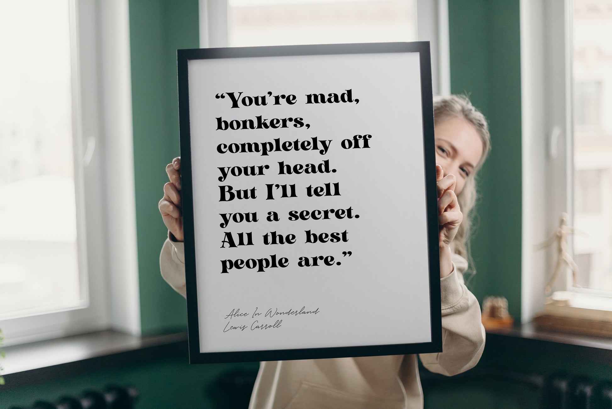 Alice in Wonderland Quote - You're Mad Bonkers Print - Mad Hatter Poster - Lewis Carroll Framed Quote - You're Mad Bonkers Quote Book Quotes