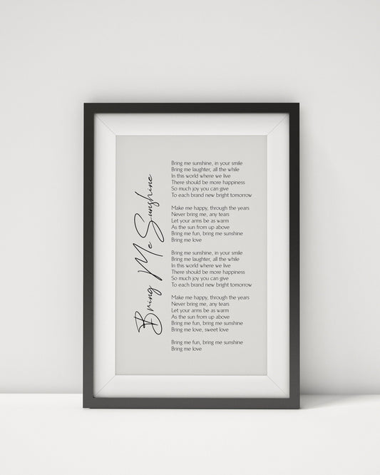 Bring Me Sunshine Song Print by Morecambe and Wise, Song Lyrics Print Framed - Love Song Poster Print - Bring Me Sunshine