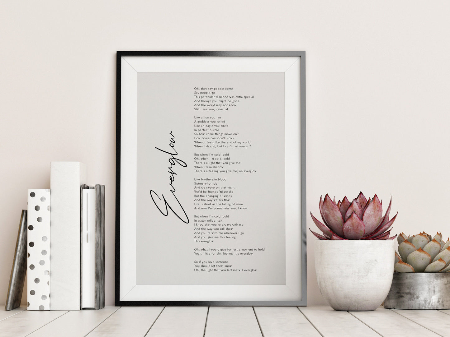 Everglow song lyrics print by Coldplay - Framed Everglow print poster - Coldplay song lyrics poster print Framed