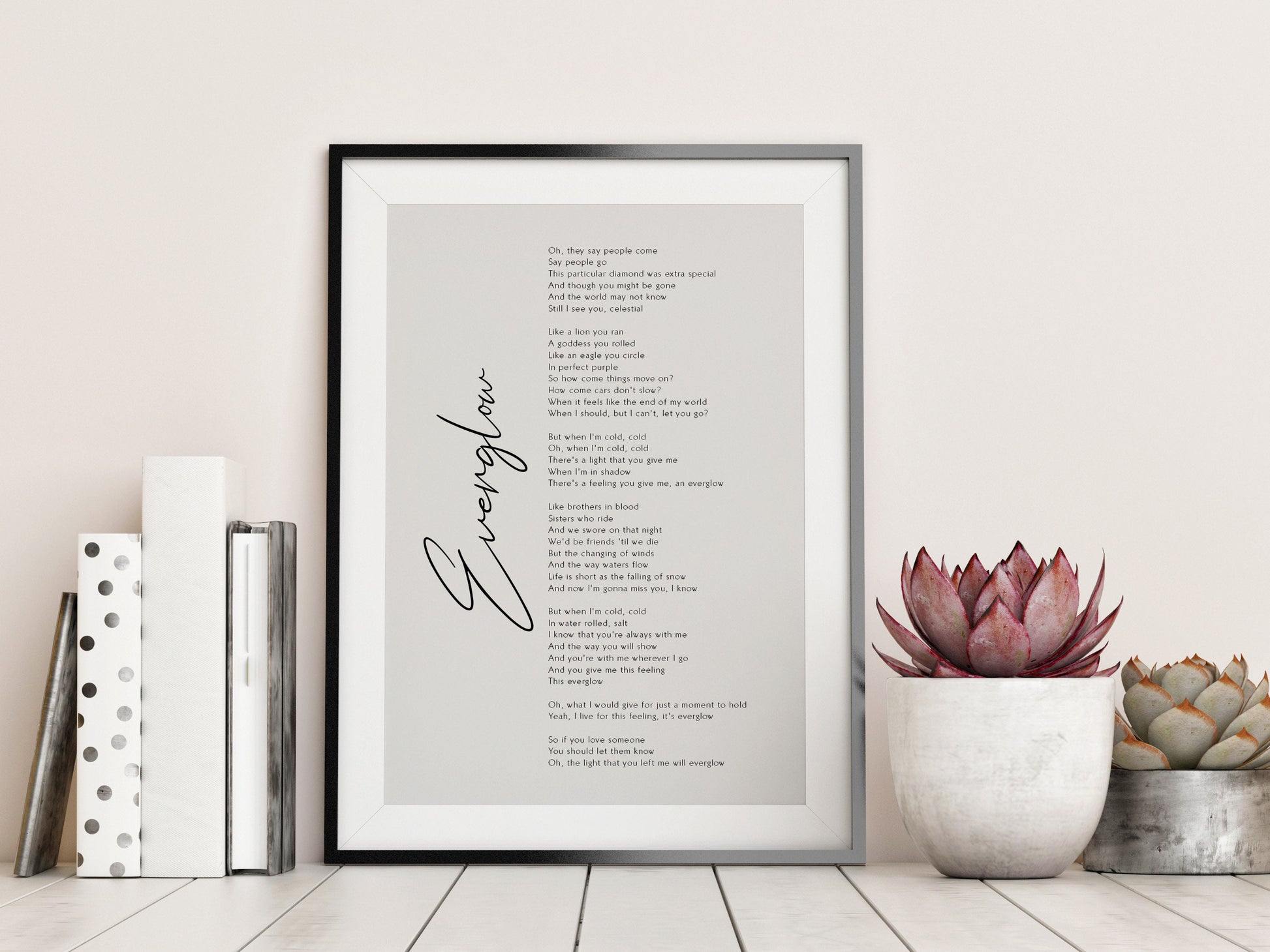 Everglow song lyrics print by Coldplay - Framed Everglow print poster - Coldplay song lyrics poster print Framed