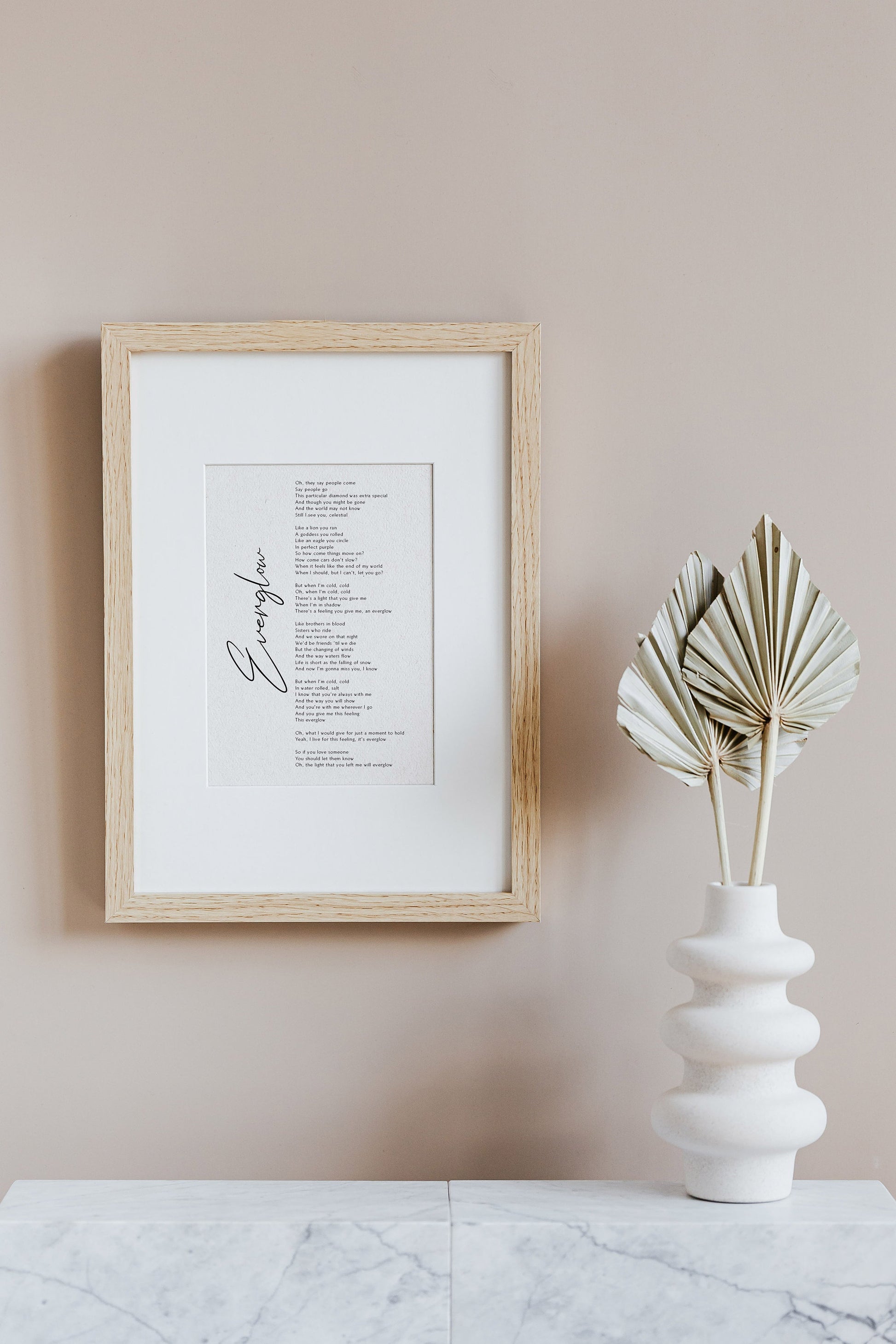 Everglow song lyrics print by Coldplay - Framed Everglow print poster - Coldplay song lyrics poster print Framed