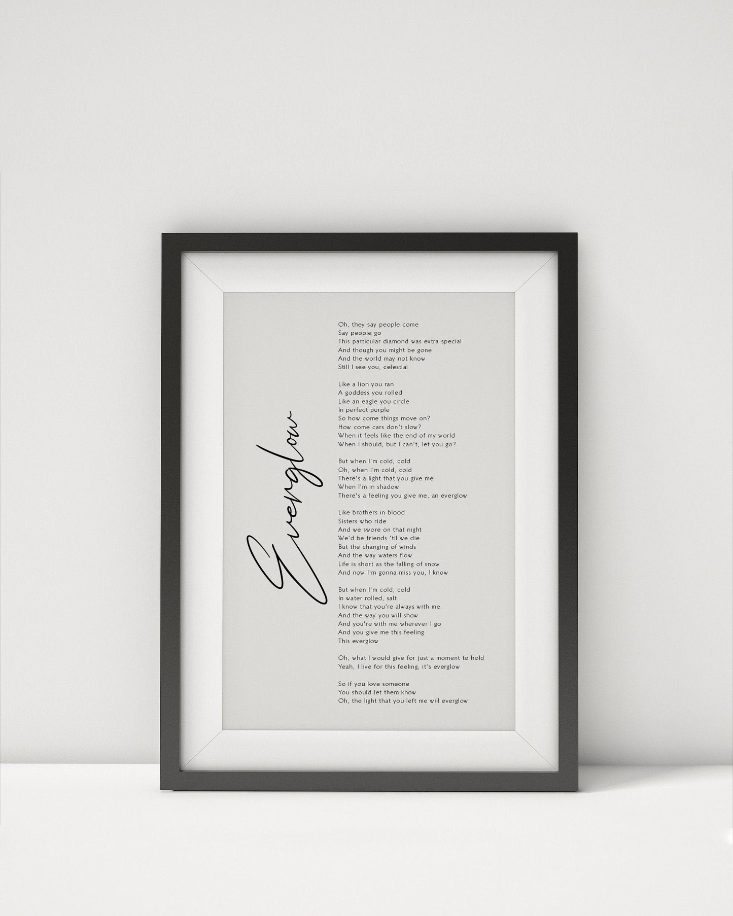 Everglow song lyrics print by Coldplay - Framed Everglow print poster - Coldplay song lyrics poster print Framed