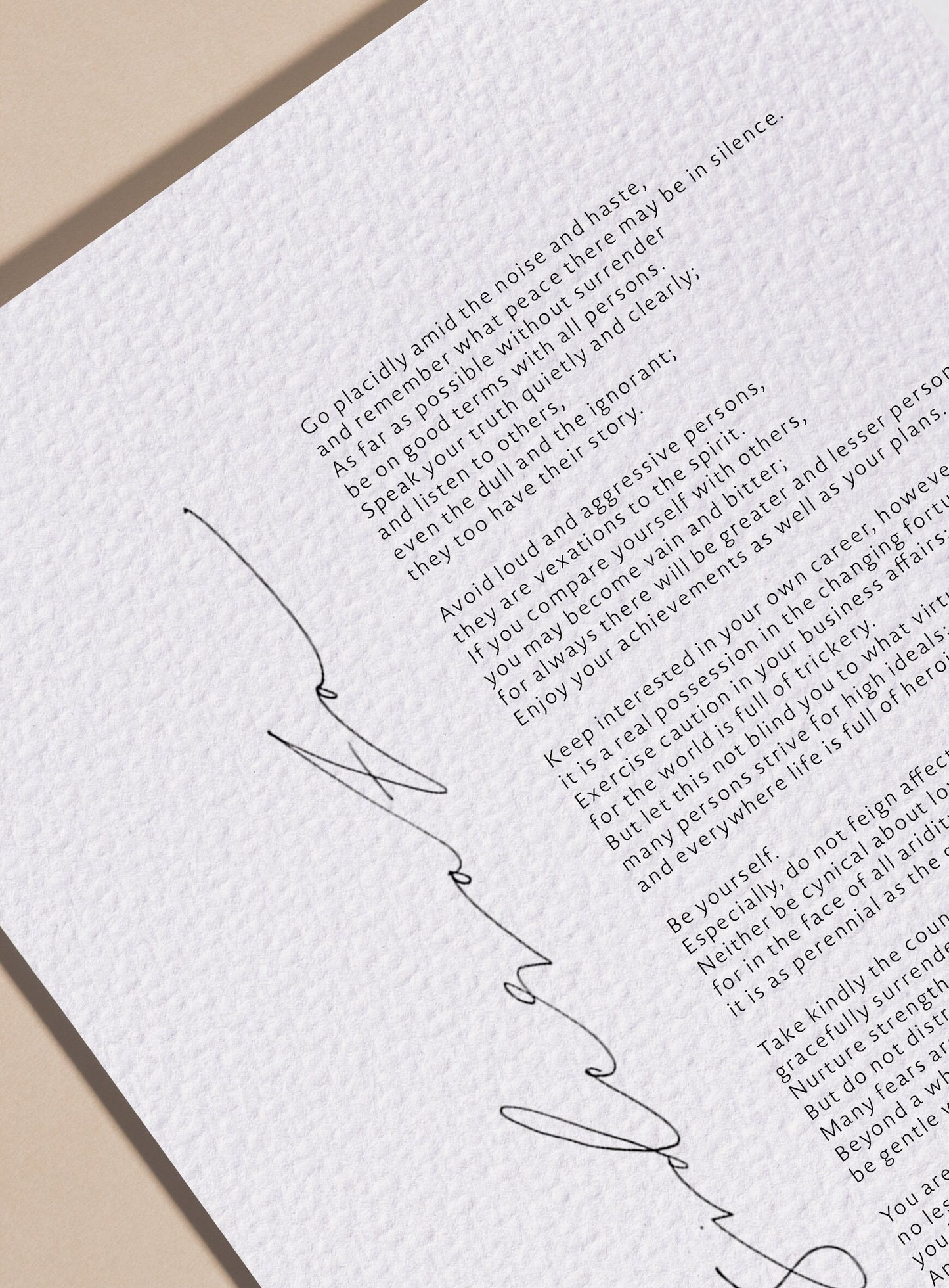 Desiderata Prints,Max Ehrmann Poem, Framed Calligraphy & Typography Desiderata