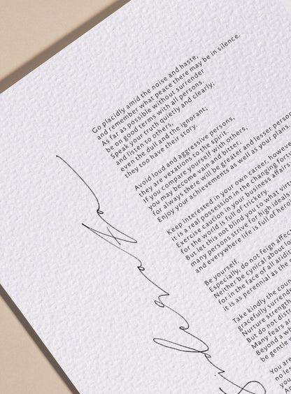 Desiderata Prints,Max Ehrmann Poem, Framed Calligraphy & Typography Desiderata