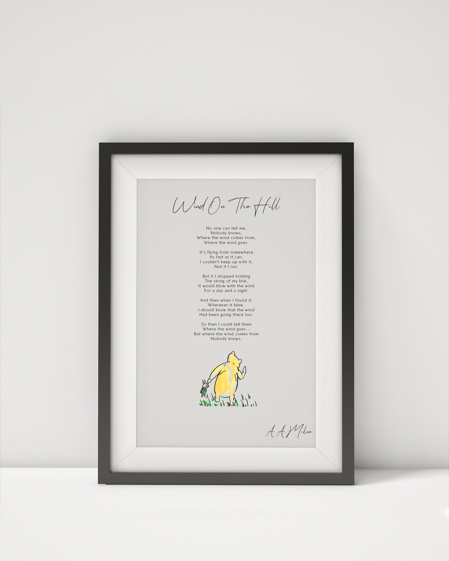 Wind on the hill by AA Milne Print - Winnie the Pooh Nursery Print Framed New Baby Gift, Gender Neutral Baby Gift - Winnie the Pooh Poem