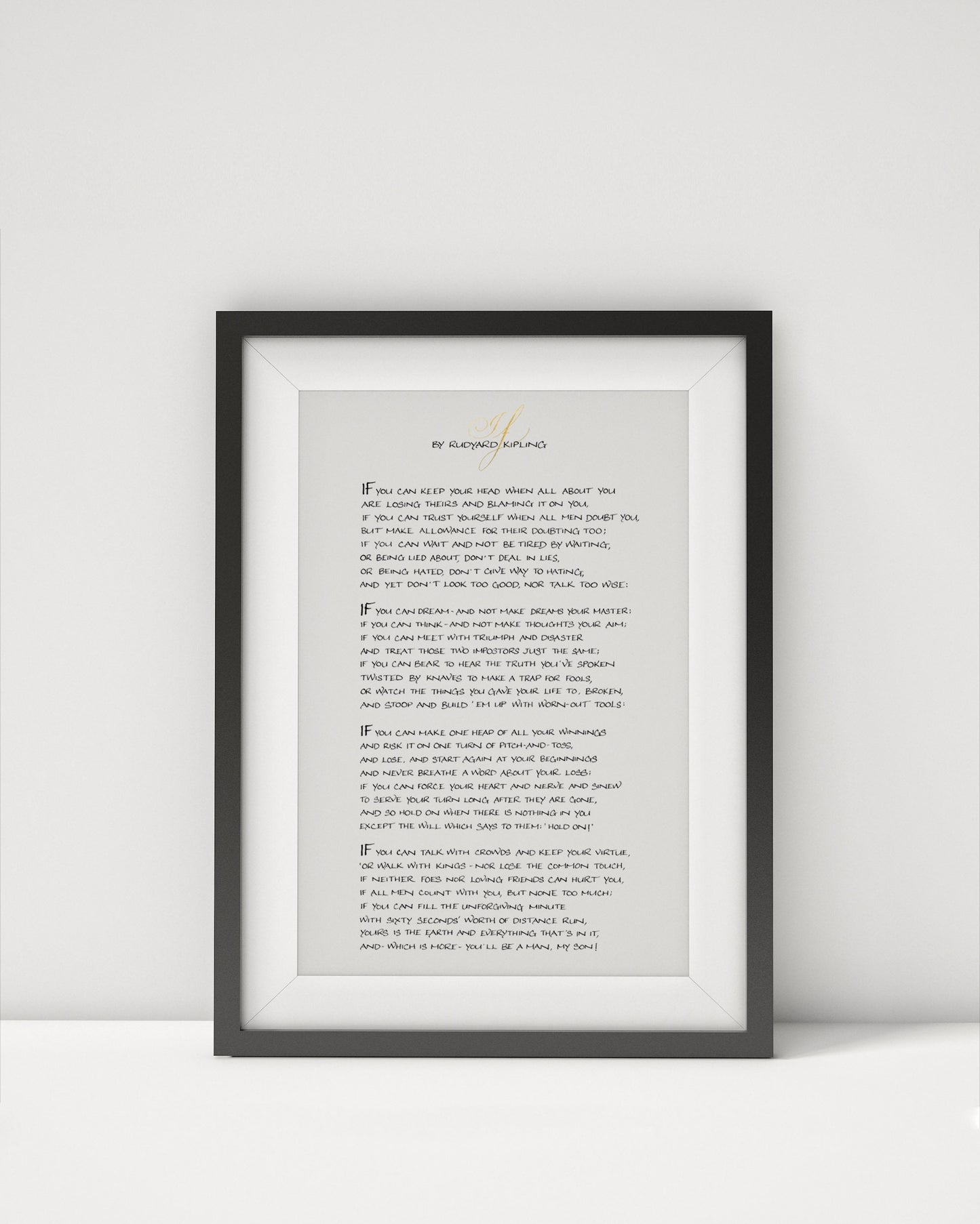 Calligraphy If by Rudyard Kipling Framed - Inspirational Poem - Calligraphy Print - Mens boys gift - If Rudyard Kipling - Gold Framed Poster