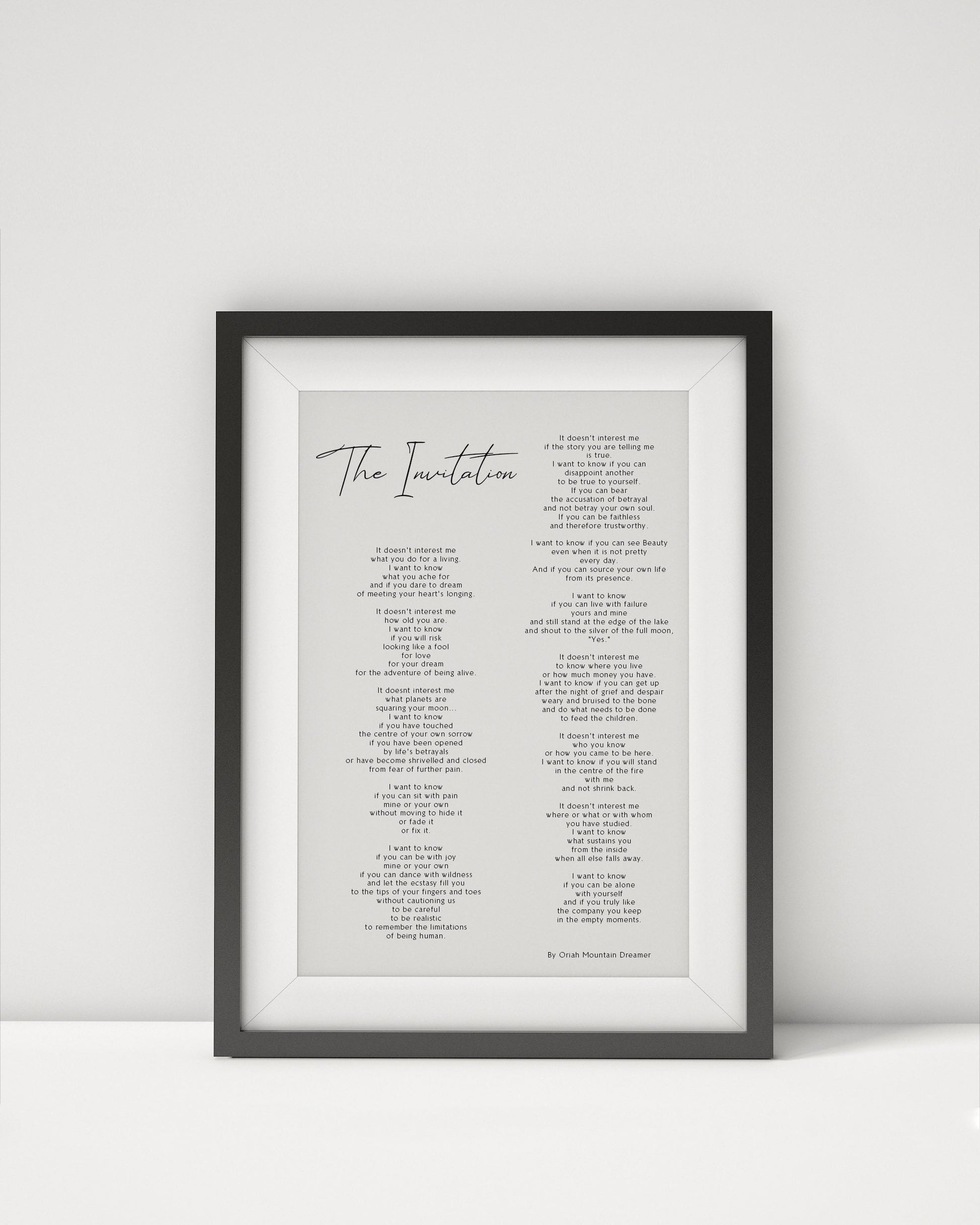 The Invitation by Oriah Mountain Dreamer Print Framed poem, Oriah Mountain Dreamer Poem, Framed Calligraphy & Typography The Invitation