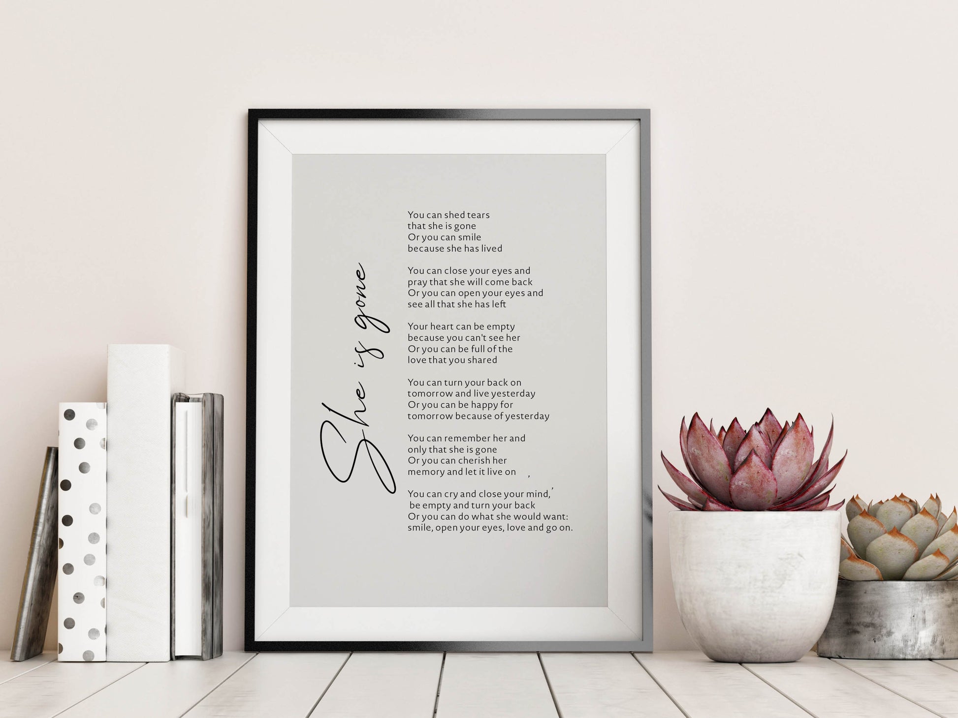 She is gone Funeral reading print poem - funeral favors celebration of life Bereavement gift - Memorial Poems Remembrance - Sympathy Gift