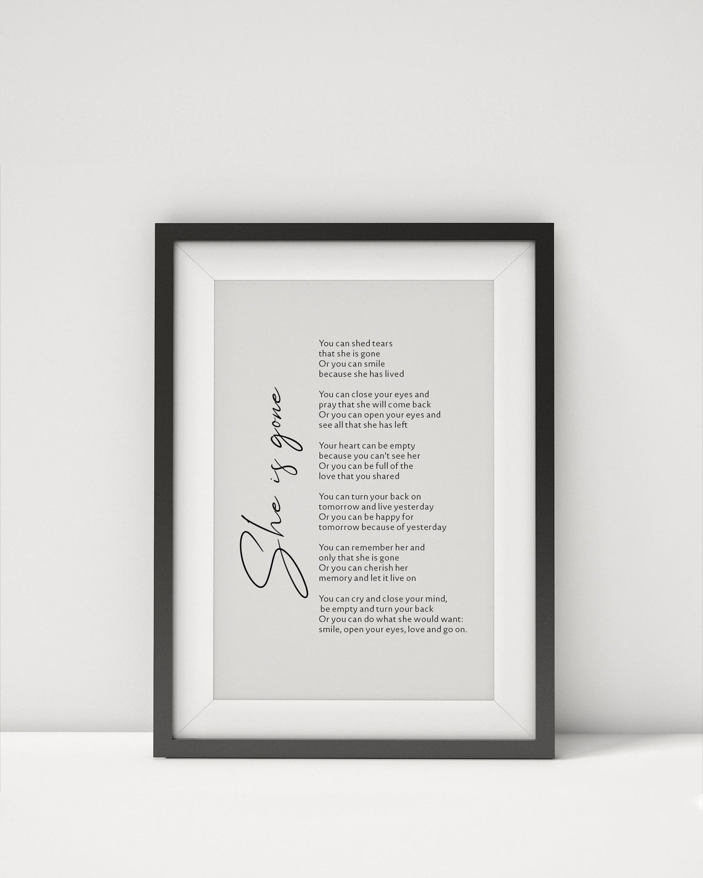 She is gone Funeral reading print poem - funeral favors celebration of life Bereavement gift - Memorial Poems Remembrance - Sympathy Gift