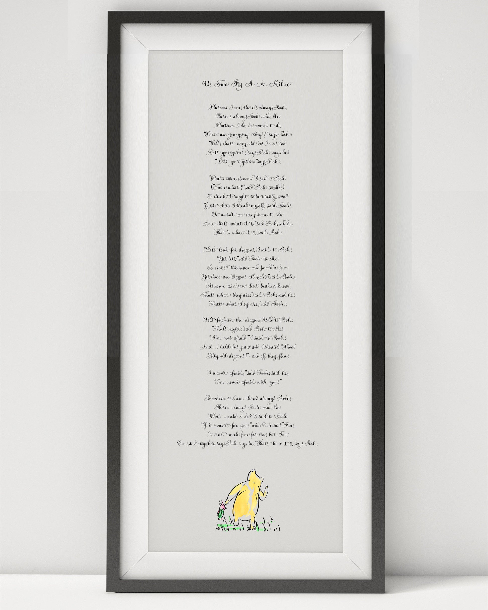 Us Two AA Milne - Winnie the Pooh Nursery Print Framed New Baby Gift, Gender Neutral Baby Gift, Neutral Baby Shower Gift, Birth Announcement