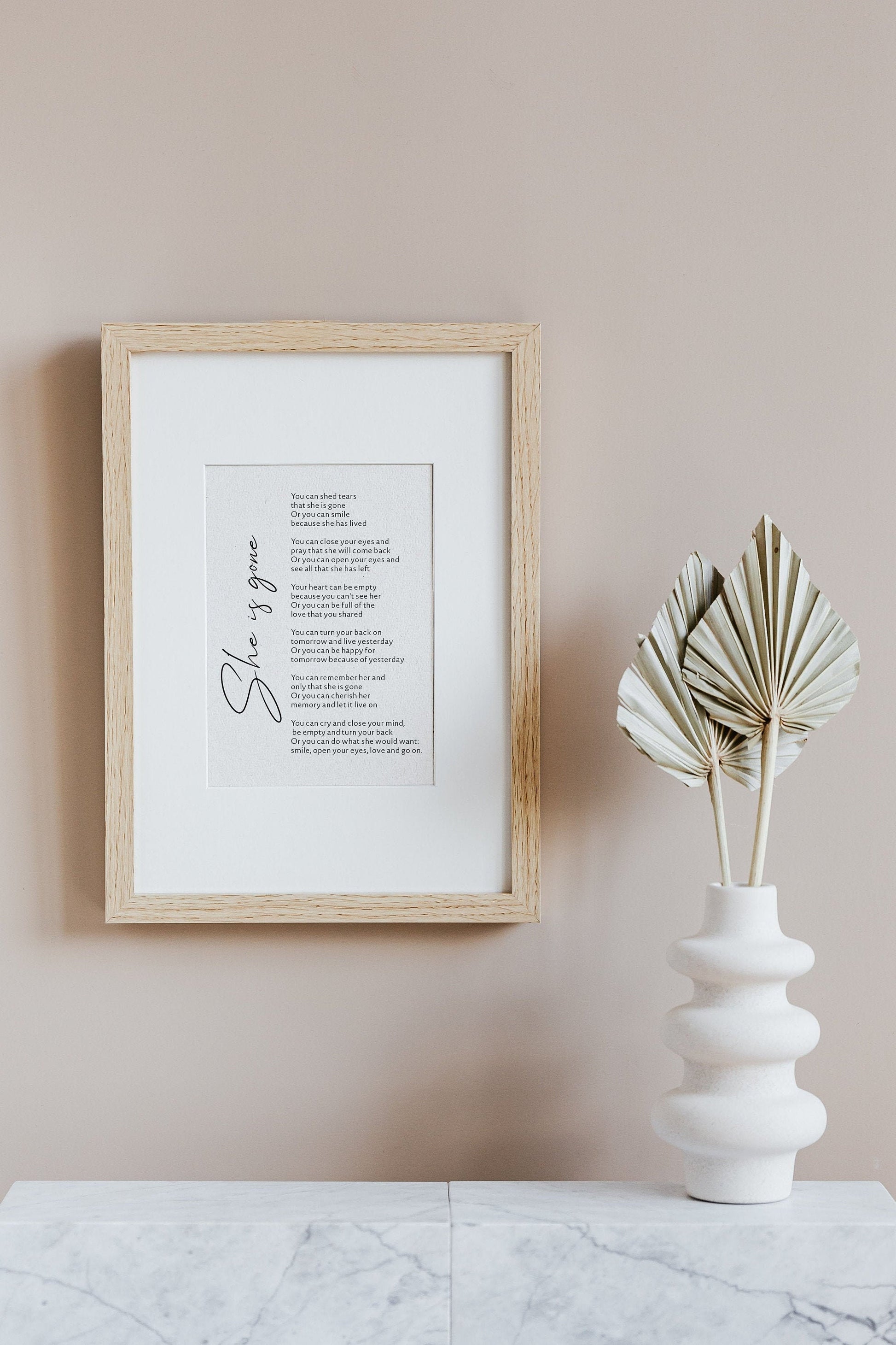 She is gone Funeral reading print poem - funeral favors celebration of life Bereavement gift - Memorial Poems Remembrance - Sympathy Gift