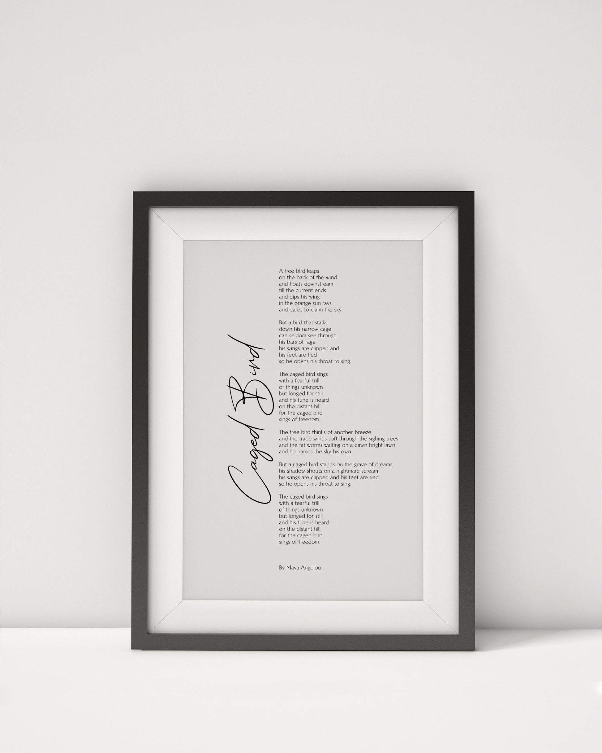 Caged Bird by Maya Angelou Poem Framed - Calligraphy & Typography Print - Maya Angelou Print - I know why the caged birds sings Poster