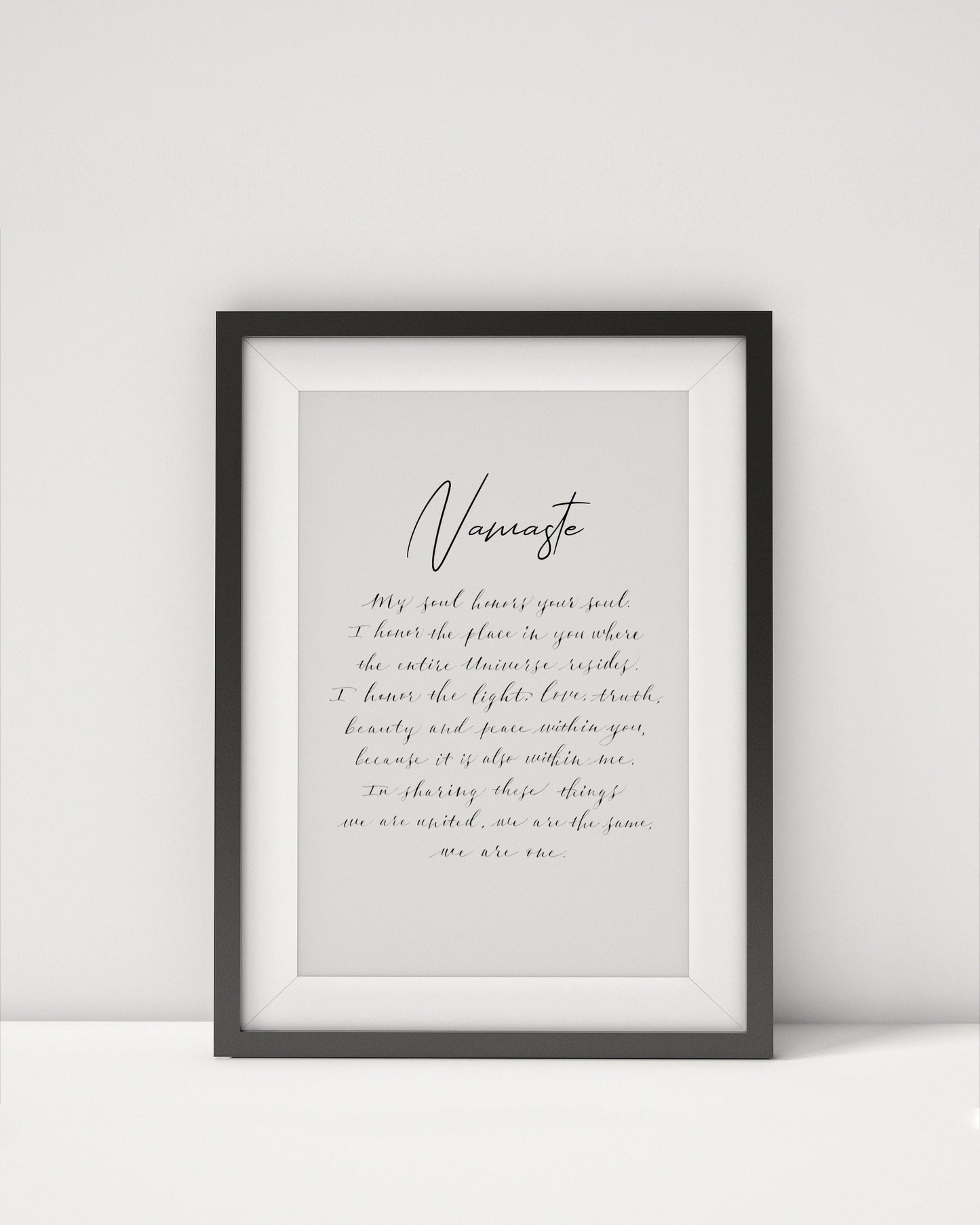Namaste Print Framed, Yoga Print, Spiritual Artwork - Namaste Modern Calligraphy Quote - Framed poster - Typography Print